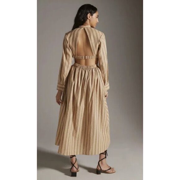 Striped Tan Midi Dress - Picture 2 of 15